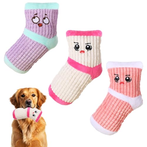 3 Pcs Squeaky Dog Toy Funny Dog Chew Toys Plush Sock Interactive Toy Good for Dental Health Stuffed Socks Dogs Chewing Toys for Puppy Small Medium Dogs Chew Molar