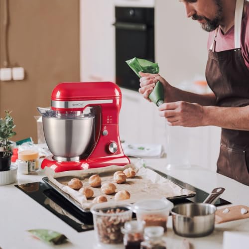 Geek Chef Electric Stand Mixer, 4.8QT 12 Speeds Tilt-head Food Mixer with Dough Hook, Whisk, Beater, Bowl, Rotary Knob for Home Kitchen Use, Bright Red — view 5