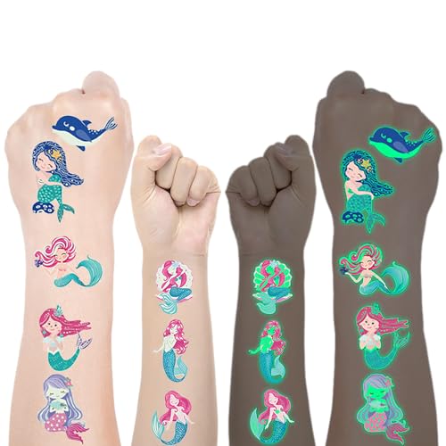 Rusoz Sirena Tatuajes Temporales Niñas, 10 Hojas Luminoso Tatuajes Niñas Respetuoso Con la...