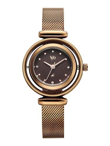 Image of Fastrack Vyb Celeste with Quartz Analog Brown Dial Brown Stainless Steel Strap Watch for Girls - FV60118QM01W