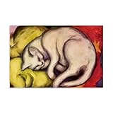 Expressionismus Franz Marc die weiße Katze, Kunstdruck – schlafende Katze, Wandkunst für Heimdekoration, Wandkunst, hängendes Bild, Druck, Schlafzimmer, dekorative Gemälde, Zimmer, ungerahmt 20 x 30