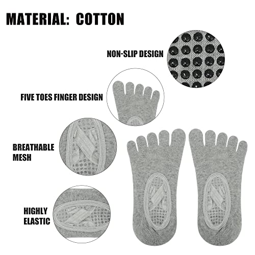 3 Pair Yoga Socks Five Toe Socks, Ballet Socks Non Slip with Grips for Women, Light Gray3