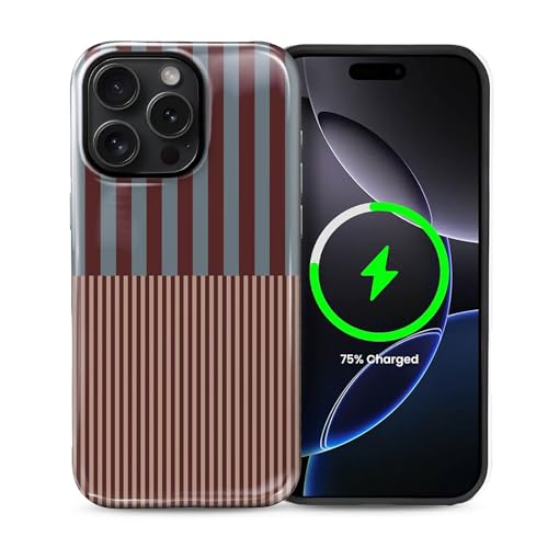For iPhone 14 Pro Cases,Campatible With Magsafe,2-layer Hard Shell + Silicone Cover - Shockproof Protection, High-end And Fashionable Phone Case Double-pinyin Blue And Brown Striped Simple Style