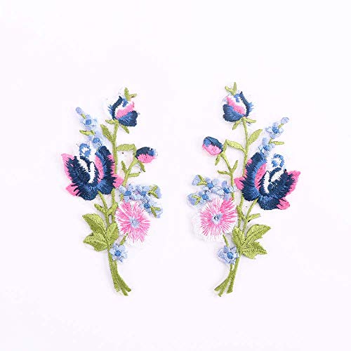 1pair Symmetrical Flowers Patch Embroidery Patches for Clothing,Flowers Apparel Decoration Iron-On Patches Appliques Sewing Fabric