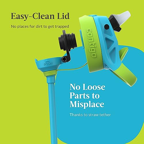 Image of Contigo Kids 20oz 2-Pack Aubrey Water Bottles with Cleanable Silicone Straw Spill-Proof Lid Dishwasher Safe Blue Raspberry /Cool Lime & Blueberry /Juniper BPA-free