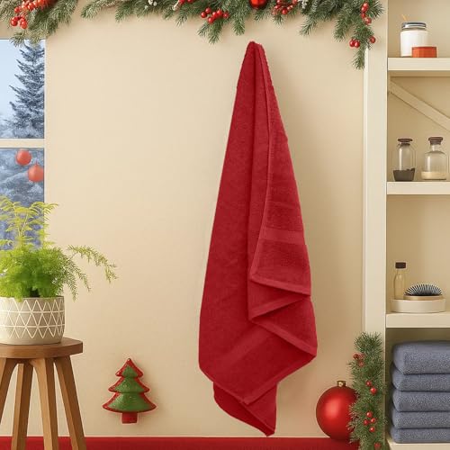 Image of DAN RIVER Decorative Bath Towels Set of 4, 27 x 54 Inches for Your Loved Ones or a Festive Treat for Yourself. 100% Cotton, Larger & Lighter Weight, Ideal Red & Green Bath Towels.
