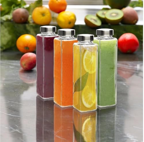 Image of LARYNX 750ML Glass Water Bottle, Square Refrigerator bottles set- Perfect for Home, Travel, Juicing, Water, Smoothie - Reusable Glass Drinking Bottles - (Clear, Pack of 1)