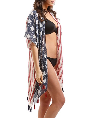 Women's Summer American Flag Beach Cover up Poncho Tunic Top Scarf Wrap.4