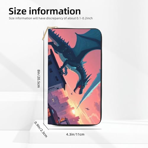 Wallet Women - Cool Blue Dragon-H Print Leather Wallet for Women with Zipper, Cute Bifold Long Ladies Wallets2