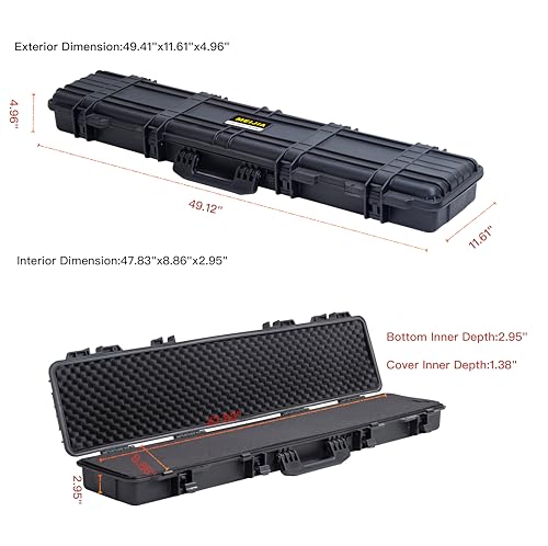 Image of MEIJIA Portable Waterproof All Weather Hard Rifle Case,Soft Handle Grip,Customizable Fit Foam Inserted,without wheels,Black