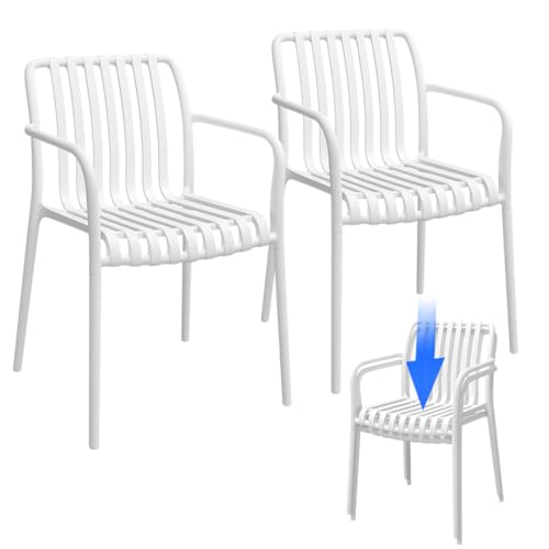 STEELSØN Pincoya Gartenstühle 2er Set – Outdoor Loungesessel Weiß – stapelbarer Balkonstuhl wetterfest & UV-beständig – Gartensessel aus Kunststoff bis 120 kg – Armlehnenstuhl Garten/Balkon/Terrasse