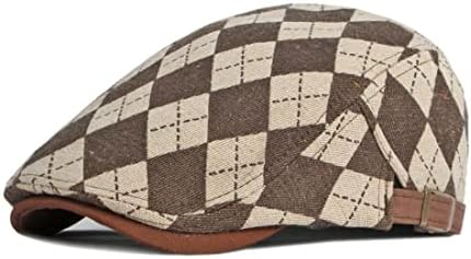 YICHUN Women Men Beret Newsboy Hats Plaid Golf Sun Hat Cotton Flat Cap Baseball Caps Cabbie Driving Cap (Brown)