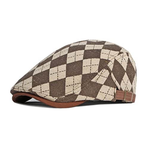 Yichun Women Men Beret Newsboy Hats Plaid Golf Sun Hat Cotton Flat Cap Baseball Caps Cabbie Driving Cap (Brown) #TOP1