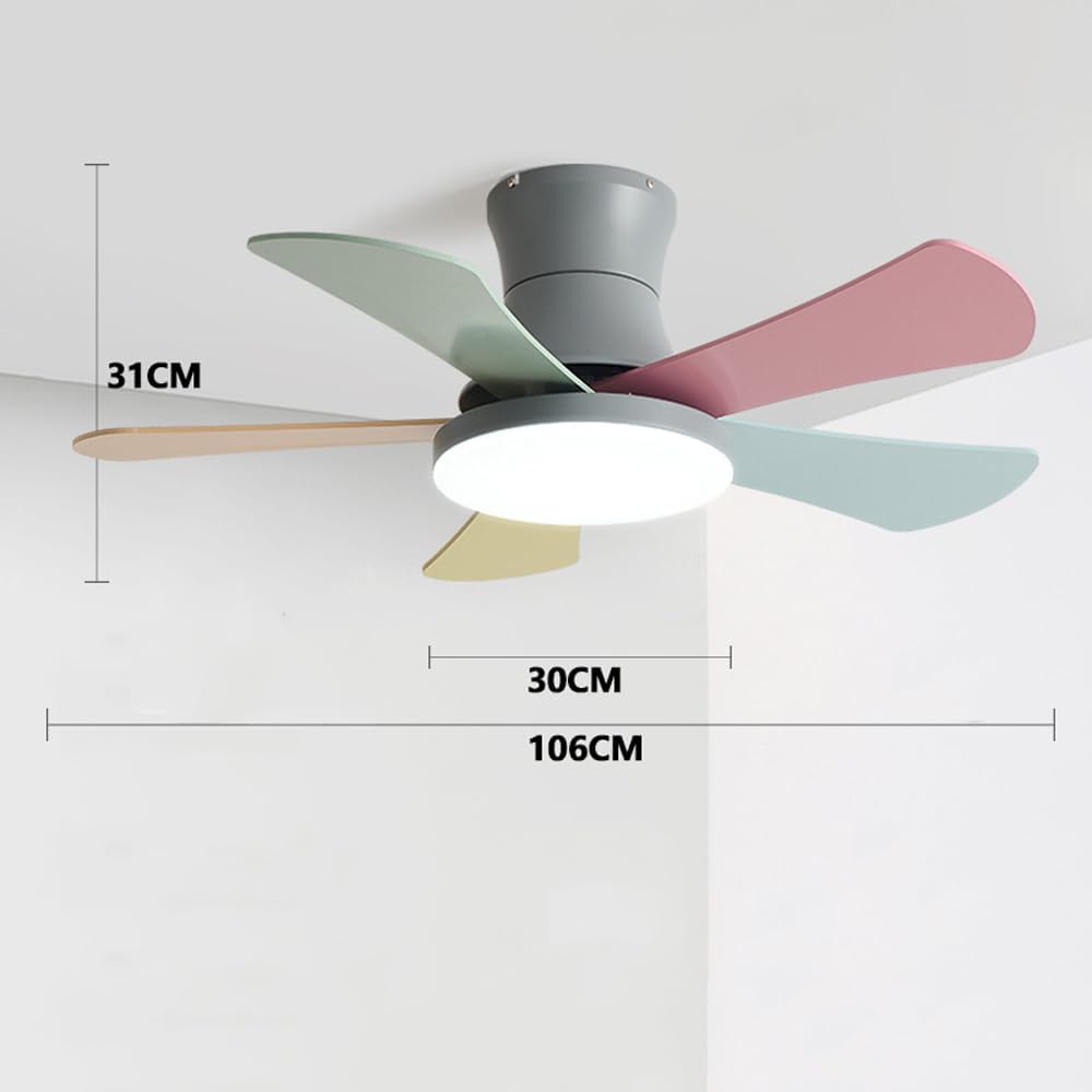 Ceiling Fans With Light Modern Quiet Ceiling Fan With LED Light Colorful Kids Room Ceiling Pendant Light With Fans Low Profile Reversible 6 Speeds Ceiling Fan Light For Children Room Patio Ceiling Fan