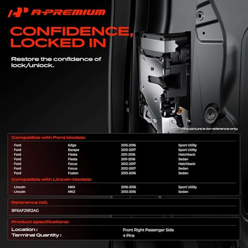 Image of A-Premium Front Passenger Door Lock Actuator Compatible with Ford Lincoln | for Ford Edge 2015-2016, Escape 2013-2017, Fiesta 2011-2016, Focus 2012-2017, Fusion 2013-2016 & Lincoln MKZ 2013-2016, MKX