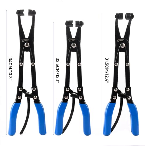 SMOTIVEPRO 3-Piece Hose Clamp Pliers Set with Locking Assist - 45°/90°/Straight Heads & Rotatable Clamp Jaw - Professional Hose Clamp Tool for 1.1\"-2.3\" (3-6cm) Hose Clamps