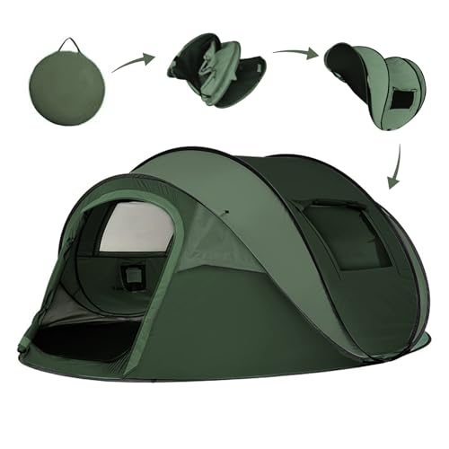 Camping Zelt, Pop Up Zelt 4-5 Personen, Automatisches Aufstellzelt in 3 Sekunden, Wurfzelte Wasserdicht Sonnenschutz, Familie Zelt, Tragbares Leichtes Kuppelzelt für Outdoor Camping (Armeegrün)