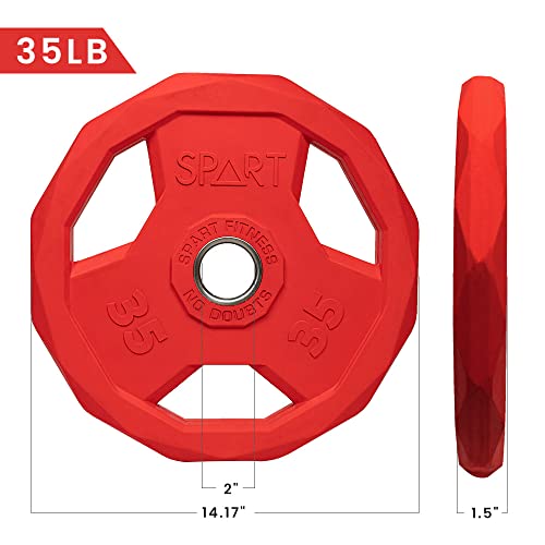 SPART Color Coded Weight Plate 2-Inch Rubber Coated Olympic Grip Plate for Barbell, Solid Cast Iron Weight Plates for Strength Training, Weightlifting, Crossfit, Home Gym, 2.5LB/5LB/10LB/25LB/35LB/45LB, Pair - Image 3