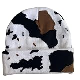 Zureto Cow Print Highland Cow Beanie, Women's Cow Print Hat Fall Winter Warm Knit Hats (L)