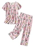 PNAEONG Women’s Pajama Set - Sleepwear Tops with Capri Pants Casual and Fun Prints Pajama Sets SY215