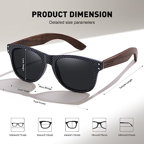 Black walnut | polarized wooden sunglasses for men and women | UV400 protection | carbon fiber pattern frame3