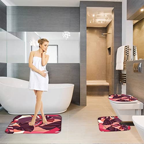 Badezimmerteppich-Set 3Teilig Tropische Blätter rutschfest Waschbar Badematte Badezimmer Weich Mikrofasern WC… – Bild 5