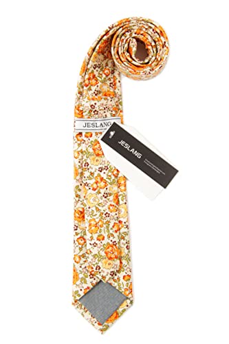 Image of JESLANG Men's Cotton Printed Floral Tie 2.56 inch Skinny Narrow Necktie Various Designs