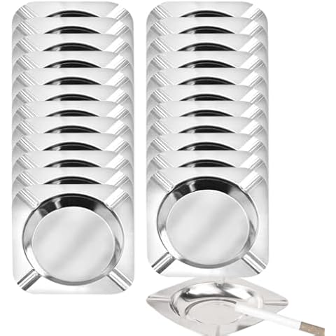 20-Pack Stainless Steel Ashtrays for Smokers Cover