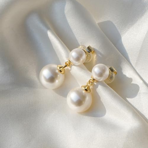 Pearl Clip on Earrings 18K Gold Plated Balls Pearl Dangle Earrings for Women Non Pierced Earrings4