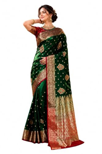 BANDRAGIRLS Women's Green Kanjivaram Silk Saree - Image 2