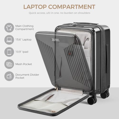 Image of Carry on Luggage Top opening Suitcases, Expandable with Cup Holder and USB Charging Port,Lightweight with Front Pocket Rolling Suitcases with Spinner Wheels(Gray)