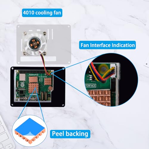 GeeekPi Boîtier en acrylique pour Raspberry Pi 5, Raspberry Pi 5 avec ventilateur 4 broches et 4 dissipateurs thermiques en cuivre pur pour Raspberry Pi 5