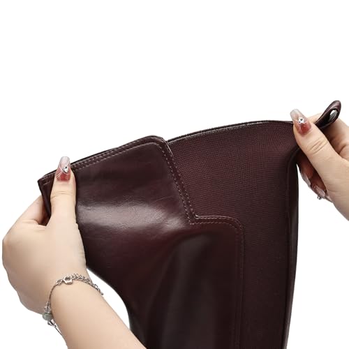 Image of TEAIEU Knee High Boots for Women, Platform Chunky Block Low Heel Tall Boots, Round Toe Side Zipper Fall Long Boots for Dress, Stretch Calf, Comfortable