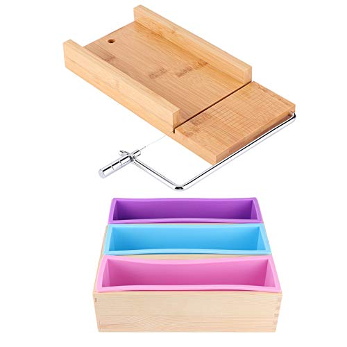 Soap Molds With Wooden Box, 1200Ml Silicone Soap Mold For Soap Making, Flexible Rectangular Loaf Soap Silicone Mold, Diy Tool For Soap Cake Making, Soap Cutter With Scale, Soap Making Supplies #TOP4