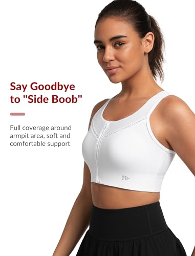 Yvette High Impact Sports Bras for Women with Front Zipper Full Support Racerback Sports Bra Plus Size for Running Gym3
