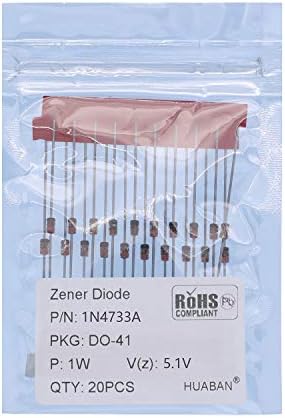 20PCS 1N4733A 1N4733 Silicon Planar Power Zener Diode 1W 5.1V DO-41 (DO-204AL) Axial Diodes 1 Watt 5.1 Volt