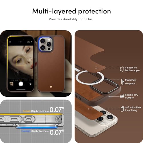 Image of Spigen Cyrill Kajuk Mag | iPhone 15 Pro Case | iPhone 15 Pro Back Cover | Faux Leather+TPU+PC - Saddle Brown