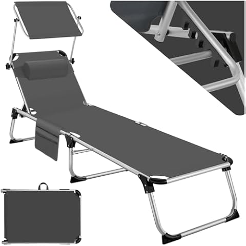 TecTake Folding Sun Lounger with Canopy Cover
