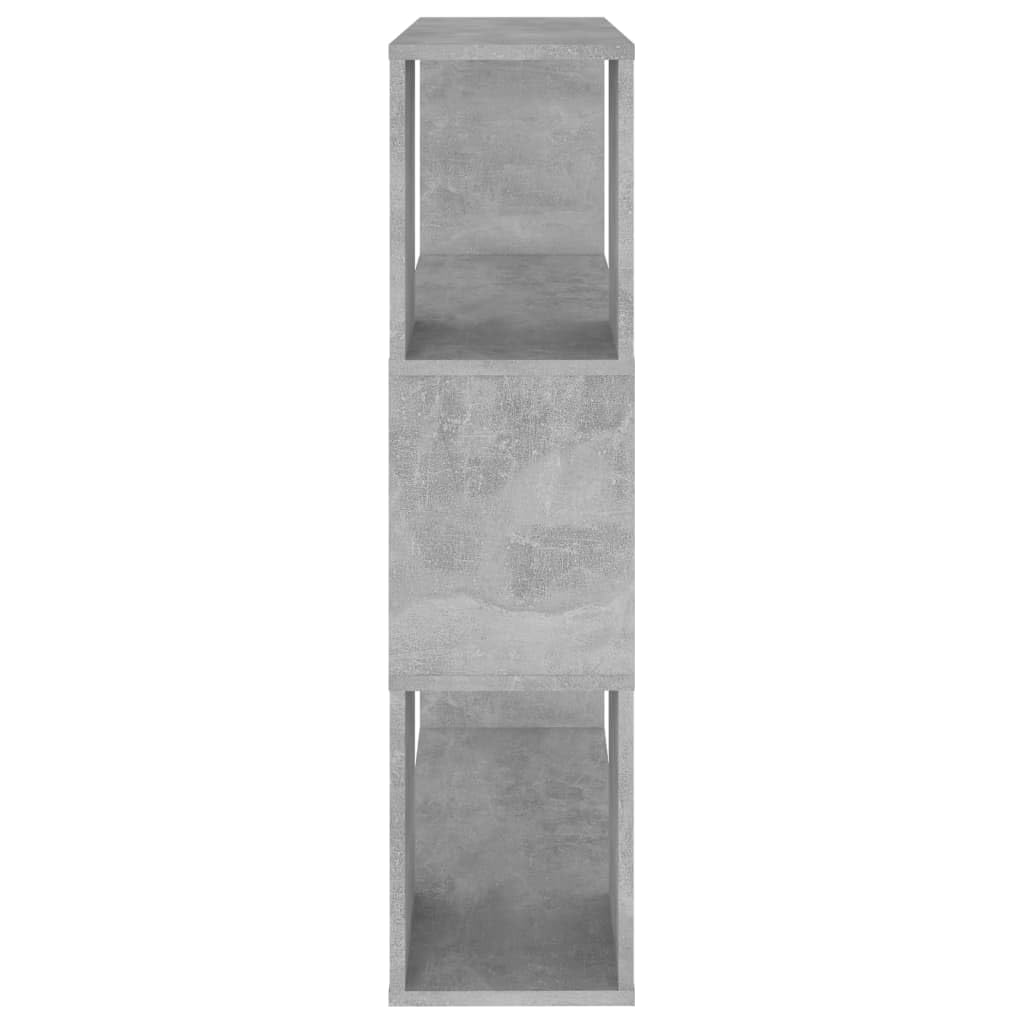 Regał na książki, ścianka działowa, szary beton, 80 x 24 x 94 cm, materiał drewnopochodny z 3 przestronnymi przegródkami, uchwyt ścienny, idealny do salonu, biura, pokoju dziecięcego