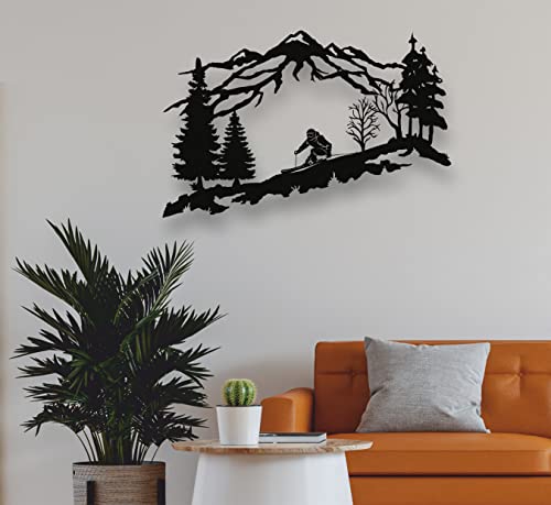 DEKADRON Metal Skier Wall Art, Mountain and Trees Themed Wall Art, Metal Wall Decor, Ski Lover Gift, Home Decoration, Wall Hangings (39