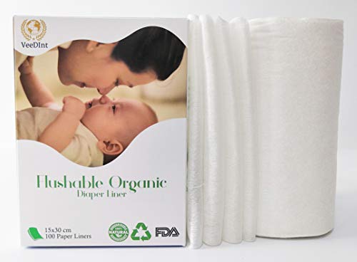 Veedint Forro desechable de bambú biodegradable, libre de productos químicos y seco, paquete de 100 hojas/rollo