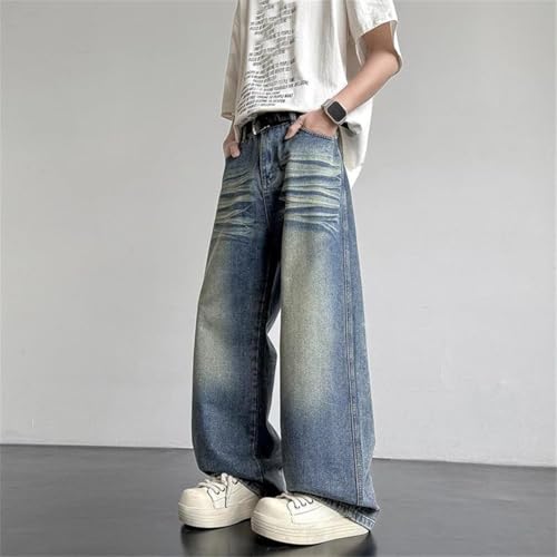 Men's Washed Jeans Solid Color Vintage Loose Straight Casual Slim Fit Jeans2