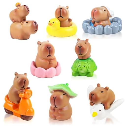 JINJUMEI 13Pcs Mini Capybaras de Resina Figuras de Mini Chigüires Decoración para Tortas de Capybaras Adorables Figuras de Capibara para Tartas Bonsáis para DIY Jardín Accesorios Juguetes