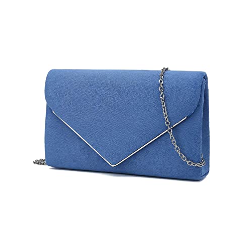 CHARMING TAILOR Faux Suede Clutch Bag Elegant Metal Binding Evening Purse for Wedding/Prom/Black-Tie Events (Dusty Blue) - Thumbnail 2
