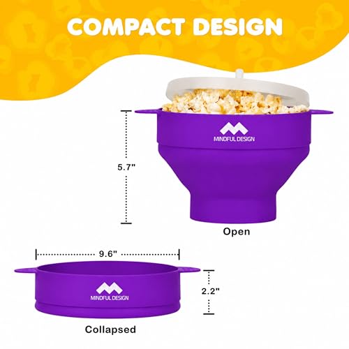 Image of The Original Mindful Design Collapsible Microwave Popcorn Popper - Silicone Bowl, BPA-Free & Dishwasher Safe (Purple)