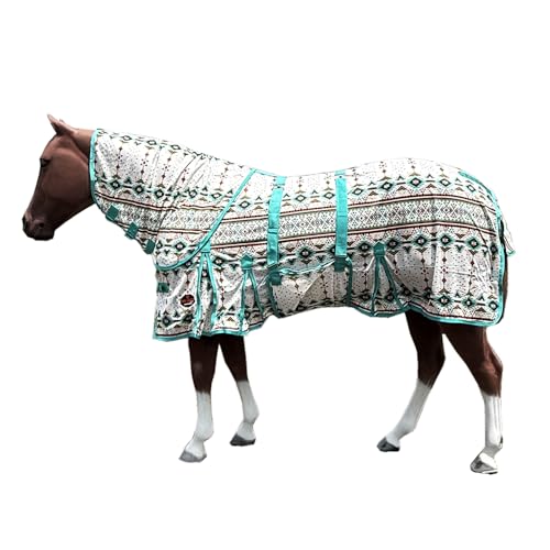 Image of HILASON Horse Fly Sheet UV Protect Breathable Mesh Bug Mosquito Spring | Summer Horse Rug | Fly Rug Turquoise Aztec 81 inch