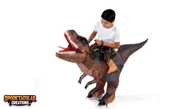 Spooktacular Creations Opblaasbaar dinosauruskostuum voor kinderen, led-lichtgevende ogen, digitale print, opblaasbaar T-rex kostuum (blauw, klein Spooktacular Creations Opblaasbaar dinosauruskostuum voor kinderen, led-lichtgevende ogen, digitale print, opblaasbaar T-rex kostuum (blauw, klein