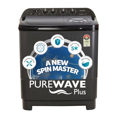 Image of SHARP 8.0 kg, 5 star Semi-Automatic Top Loading Washing Machine with Quadroniq Pulsator, Wave Dry Ring, 300 RPM (ES-SD80NB-TS, Steel Grey, Pure Wave+)