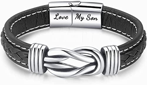 HPKJUYDS ?Mother and Son Forever Linked Together Braided Leather Bracelet, Men's Knot Wristband Cuff Bracelet, Inspirational Birthday Gift from Mom (1pc)