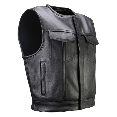 Milwaukee Motorcycle Clothing Co. Men's Low-Key Premium Black Leather Club Style Biker Vest MMC30000